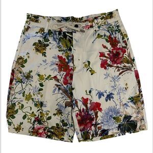 Zara White Multicolor Floral Satin Style Bermuda Shorts Size 30